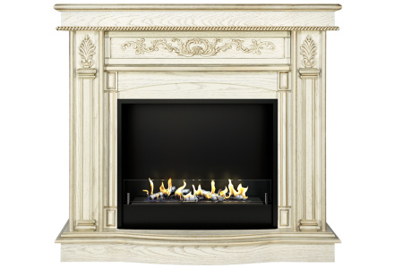 Биокамин в портале Firezo Cardinal Белый дуб патина золото